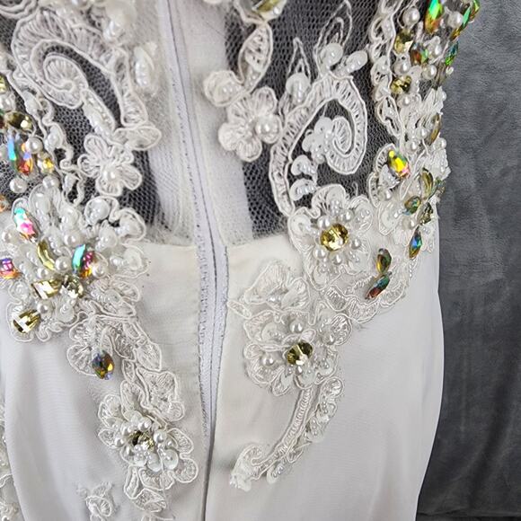 Bicici Coty Formal Dress Women Small White Beaded Prom Gown Evening Crafty Flaws - Picture 11 of 16